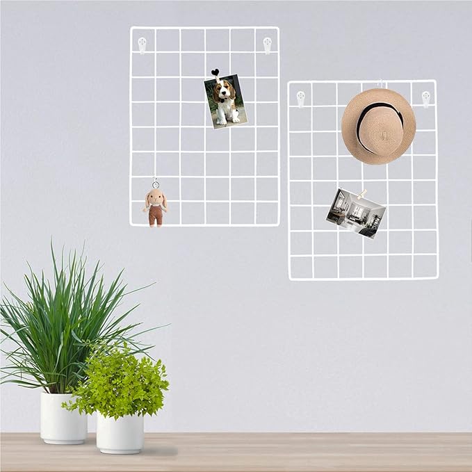 DIJIAHUA 2 Pack Wall Grid Panel Wire Photo Wall Pictures Display Board with Accessory Wall Storage Organizer Memo Board Over Desk Décor for Home, Office and Dorm, White
