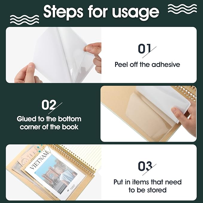 Tinlade 6 Pcs Adhesive Clear Corner Pockets 6 x 6 Inch Sticky Pocket Sleeves Self Adhesive Planner Pockets Adds Extra Storage Space to Notebooks Folders Planner Accessories, Home Office School