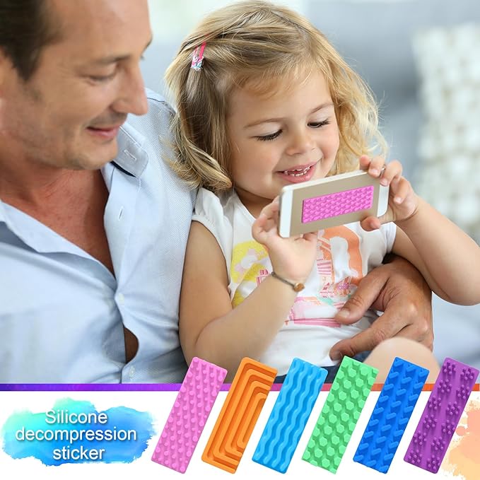 Ireer 6 Pcs Textured Sensory Stickers Silicone Desk Fidget Decals Thick Mental Health Stickers Strips Different Textured Calm Decals Stress Anxiety Relief Items for Adult Autism ADHD Desk Office Gift