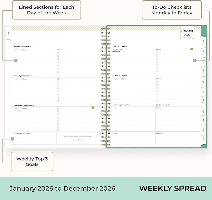 Blue Sky Day Designer 2026 Weekly and Monthly Planner Calendar, January 2026 - December 2026, 8.5" x 11", Clear Pocket Cover, Durable Twin Wire Binding, Includes Storage Pocket, Stickers, Peyton White