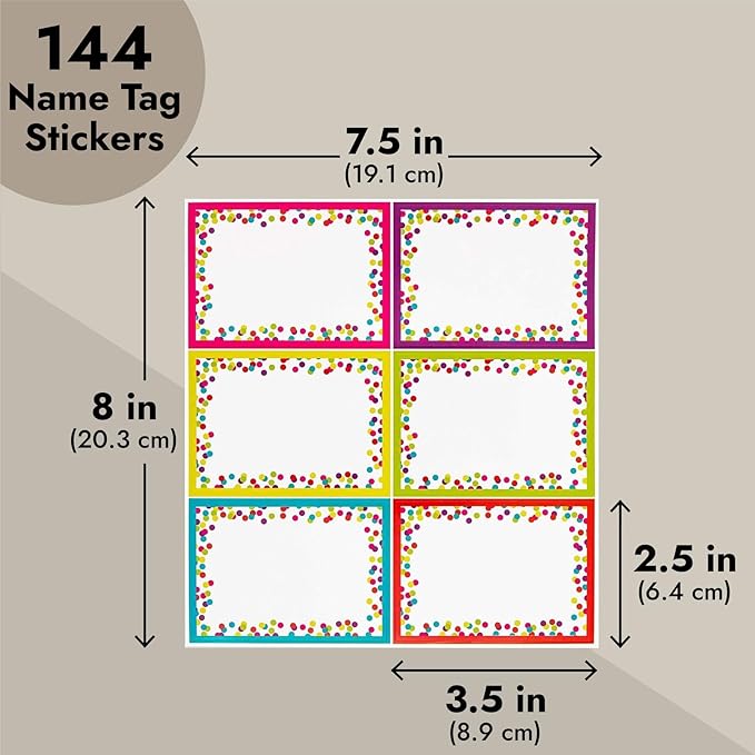 Bright Creations Name Tag Stickers for Classroom Supplies - 144 Labels, 3.5 x 2.5 in, Multicolor - Teacher Supplies & Student Name Tags for Desks & Labels for Classroom Bins
