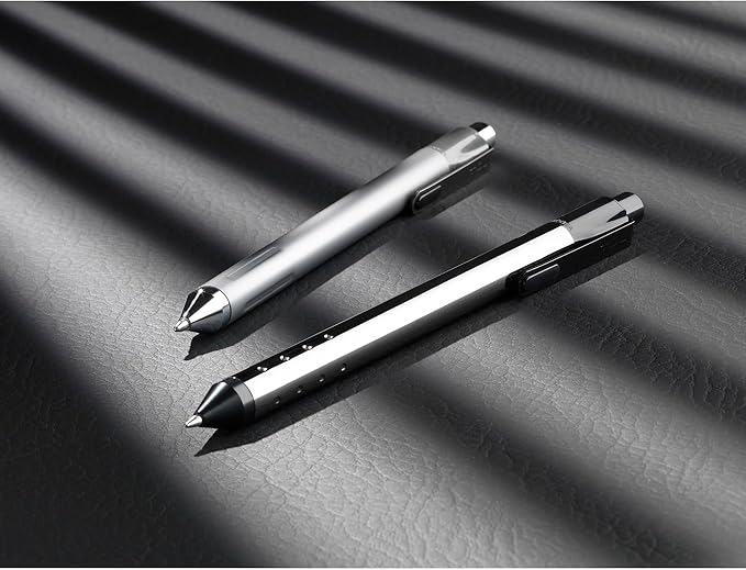 TUL® Fine Writing Solid Metal Barrel Ballpoint Pen With 2 Refills, Medium Point, 1.0 mm, Silver Barrel, Assorted Ink Colors