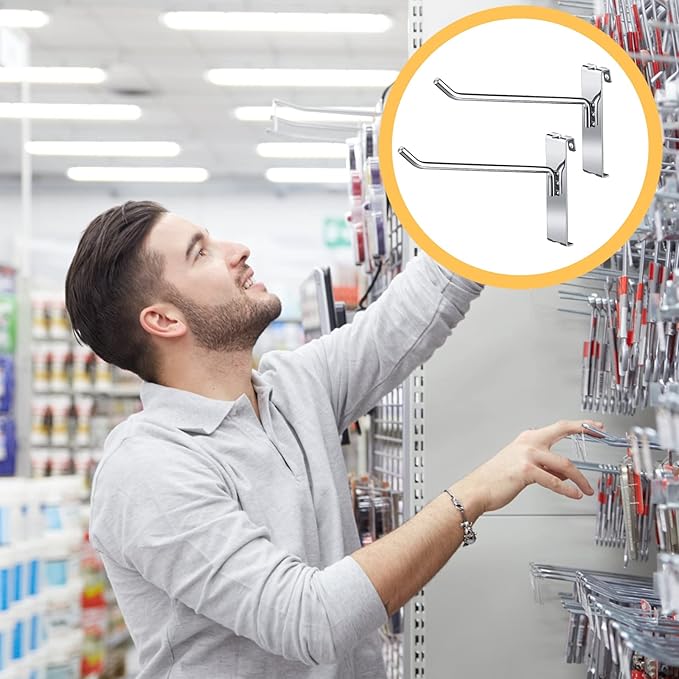 LEIFIDE 25 Pcs Gridwall Panel Display Hooks - Silver Stainless Steel Peg Hooks for Grid Wall Retail Shop Display Trade Show Home Office Garage Storage, 6 Inch