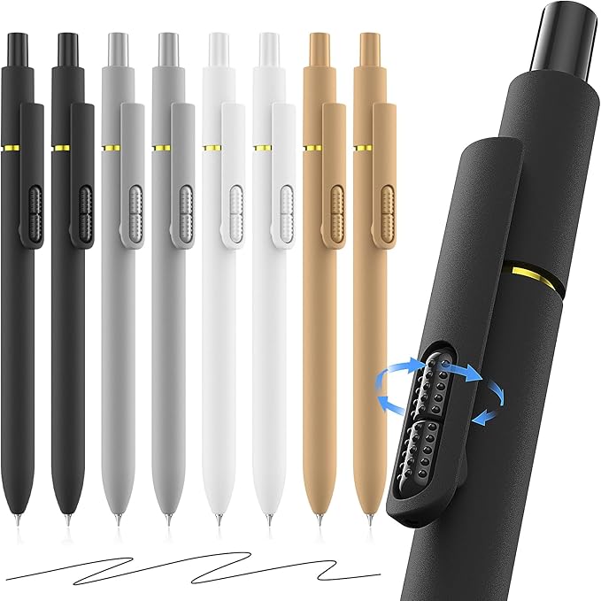 8Pcs Black Gel Pens - 0.7mm Medium Point Black Ink Pens | Smooth Writing - Quick Drying Retractable Pen for Men Women (Classic - 8Pcs)