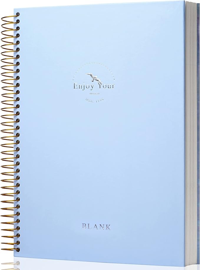 FLYING EAGLE Blank Paper Spiral notebook Journal 8.5 x 11 Blank Large Spiral Notebook 210 Pages Hardcover Spiral Notebook Sketchbook Sketch Book for drawing for Men Women,Blue