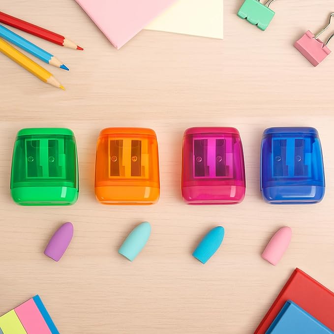 Pencil Sharpeners, Aipker Manual Sharpeners & Pencil Top Eraser Set for Colored Pencils, Colorful Protable Dual Holes Pencil Sharpener with Lid for Kids, Audlts, Artists, Classroom, School & Office