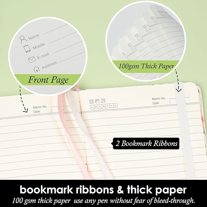 (3 Pack) Small Notebook Pocket Journal for Women, A6 (3.7" x 5.7") Aesthetic Floral Mini Notebook with Pen, Leather Lined Note Book with 400 Pages 100 GSM Thick Paper, Gift for Women Girls