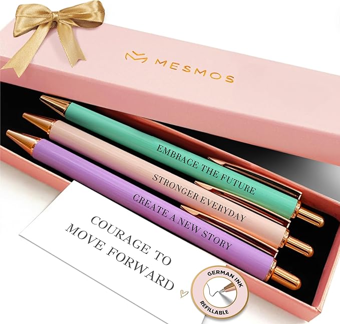 MESMOS New Beginnings Gifts for Women, 3pk Fancy Ballpoint Pen Set, Divorce Going Away Break Up Farewell Gifts for Women Friends and Coworkers