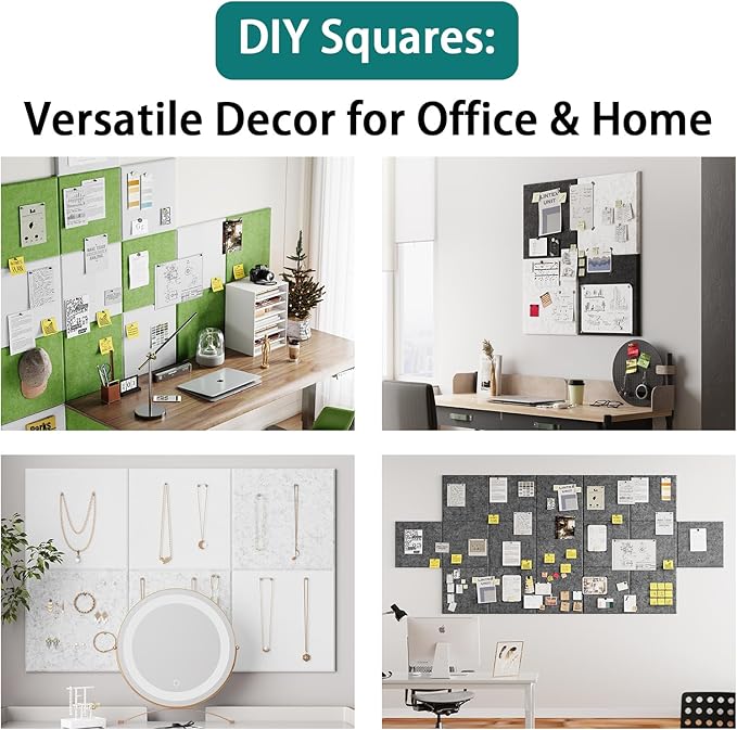 Felt Cork Board for Wall: Extra Large Bulletin Board for Office - 0.5 Inch Thick Corkboard Tiles 4 PCS Grey Pin Board Squares Adhesive