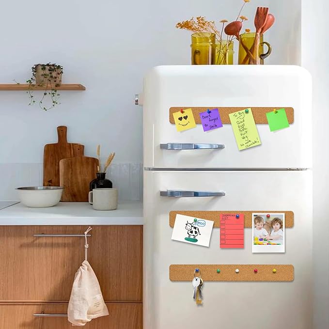 Cork Board Strips, 6 Pack 15 x 2 x 0.5 in Adhesive Cork Boards for Walls Office with 50 Push Pins for Paste Notes, Photos, Schedules, Photos