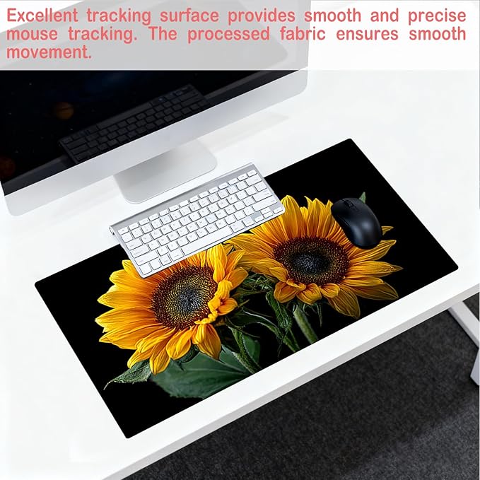 Nuxovilar Sunflower Large Mouse Pad Gaming Mouse Pad Polyester 11.8x31.4 Inches for Home, Studio, Office, Vibrant Decor for Flower Enthusiasts