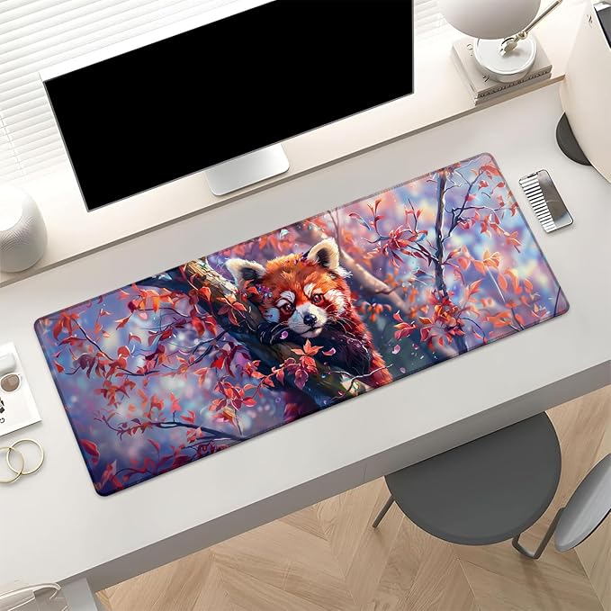 Red Panda Gaming Mouse Pad, Large Desk Mat for Computer, Extended Keyboard Laptop Mouse Pads, 31.5×11.8in Non Slip Rubber Mousepad for Office Decor Gifts(color10)