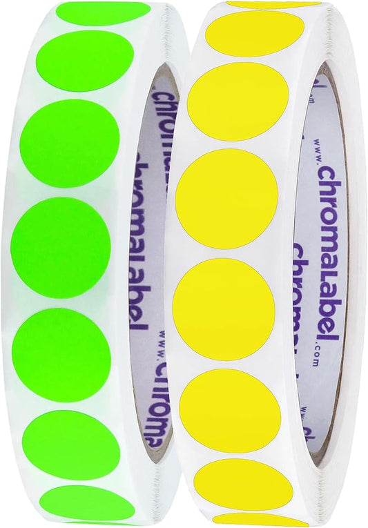 ChromaLabel 3/4 Inch Removable Color Code Fluorescent Green and Yellow Dot Kit, 2 Rolls, 1000/Roll
