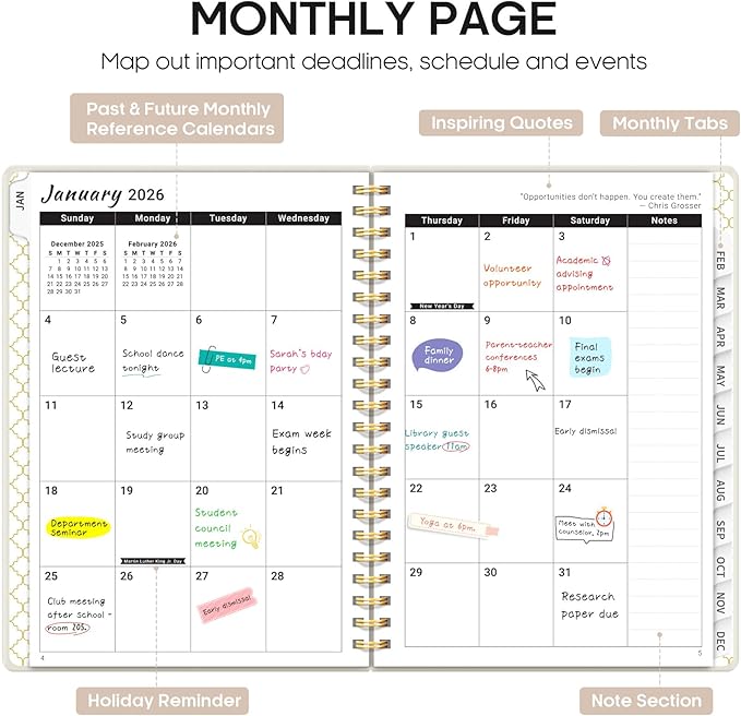 2026 Planner, Weekly and Monthly Calendar Planner, January 2026 - December 2026, Hardcover 2026 Calendar Book with Tabs For Women & Men, Inner Pocket, Spiral Bound, Perfect for Office Home School Supplies - A5 (6.3" x 8.5"), Purple