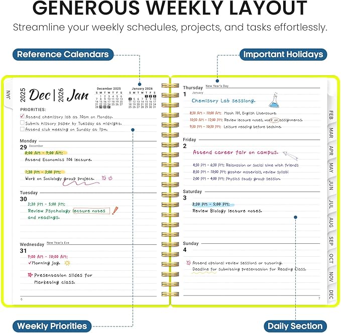 2026 Planner, Weekly and Monthly Calender Planner, Jan 2026 to Dec 2026, Hardcover 2026 Calendar Book with Tabs & Inner Pocket, Office Home School Supplies for Women & Men - A4 (8.5" x 11"), Lemon Yellow