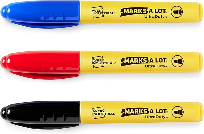 Avery Marks A Lot UltraDuty Permanent Markers, Chisel Tip, Water Resistant, Assorted Colors, 3 Industrial Markers (29864)