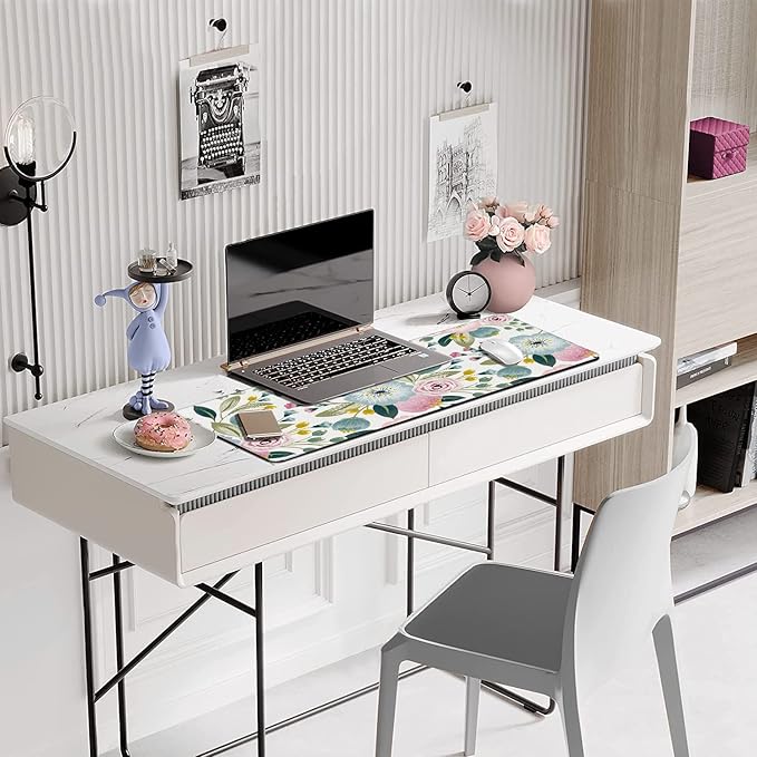 Lovely Floral with Spring Flowers Extended Gaming Mouse Pad Large Desk Mat with Non-Slip Rubber Base and Stitched Edges,Keyboard Mouse Mat Desk Pad for Work,Game,Office,Home 35.4 * 15.7 Inch