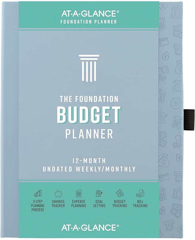 AT-A-GLANCE Budget Planner, Undated Bill Organizer, Weekly & Monthly Expense and Savings Tracker, 5-3/4" x 8-1/4", Foundation, Blue (FDB-200)