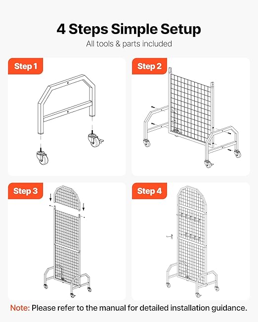 VEVOR 2 Packs Grid Wall Panels, 1.9 x 5.4 ft Wire Grid Panels Display Rack, Movable Art Display Shelf with Wheels and 20 Hooks, Black Carbon Steel Gridwall for Craft Show, Decor, Storage, Notice Board