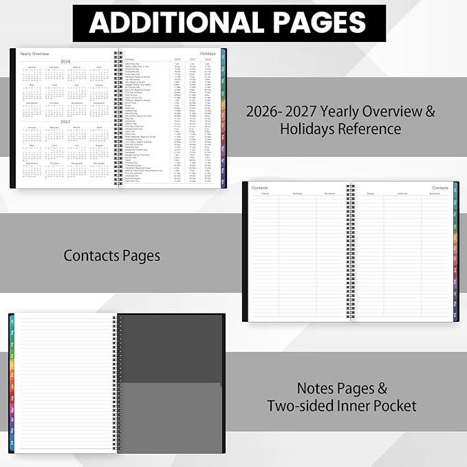 Planner 2026-2027- 2026-2027 Planner Weekly and Monthly, Academic Planner 2026-2027, JUL. 2026 - JUN. 2027, 9" x 11", Weekly Monthly Planner with Colorful Tabs, Waterproof Cover, Twin-wire Binding, Back Pocket - Black