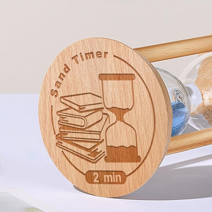 2 Minute Sand Timer, 2 Min Wooden Hourglass, Wood Mini Sand Clock, Two Minute Sandglass, Reloj De Arena, Small Hour Glass for Toothbrush Timer, Kitchen, Desk Decor, Work, Game, Gift, Blue