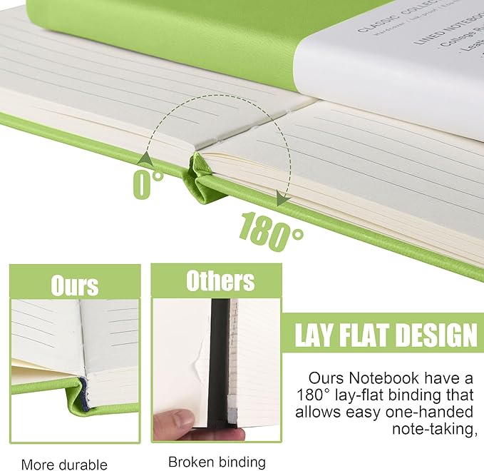 Lined Journal Notebook – Hardcover Notebook for Men & Women – Journals for Writing, Work, School, Home & Daily Notes, 160 Pages – Medium A5, 5.7"x8", 100 gsm Thick Paper (Grass Green)
