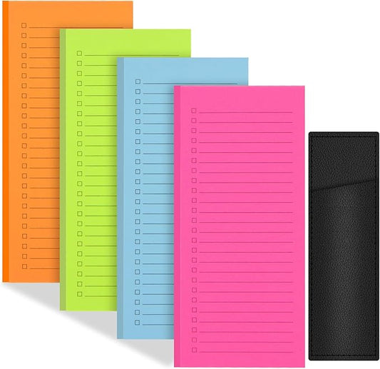 4 Pack Magnetic Notepads for Refrigerator with Pen Holder,Notepad Grocery List Large Magnet Pad for Fridge,Full Magnet Back Magnetic Memo Pads for Grocery List (4 Magnetic Notepads+1 Pen Holder)