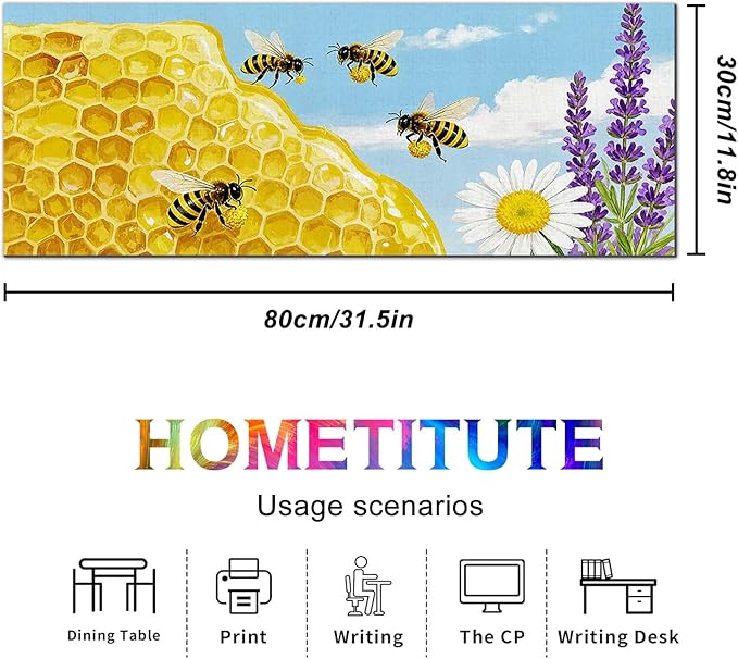 Bees XL Mouse Pad 31.5 x 11.8 Inch Gaming Mousepad Diatomite Large Keyboard Mouse Pad for Home and Office Desk Accessories with Bright Honeycomb Scene Bees Artwork Smooth Control Surface
