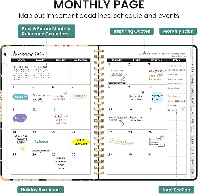 2026 Planner, Aesthetic Weekly and Monthly Planner for Women, Jan 2026 to Dec 2026, Hardcover 2026 Calendar Book with Monthly Tabs, Inner Pocket, Perfect for Office Home School - A4 (8.5" x 11"), Soft Lily