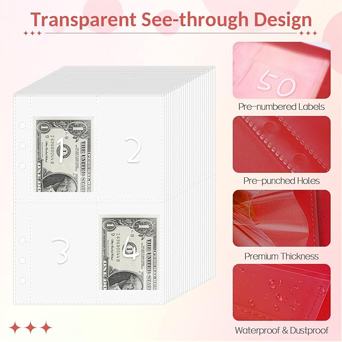 Sooez 100 Envelope Savings Challenge Book with 100 Pocket Pre-Numbered & Reusable Laminated Tracker