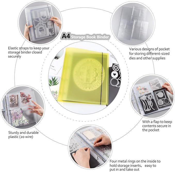 A4 4-Holes Round Ring View Binders Plastic Cover, Refillable Notebook Journal Binder File Folder, Loose Leaf Sheet Protector/DIY Scrapbooking/Binder Cover Protector (Yellow)
