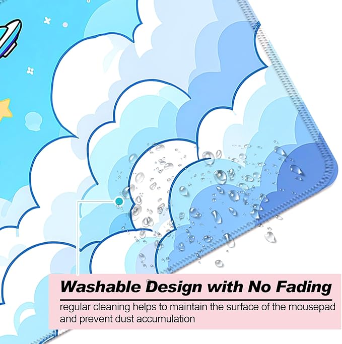 Minimalist Blue Gradient Clouds XL Large Desk Mat, Extended Long Star and Moon Desk Pad for Gaming and Office, Non-Slip Rubber Base, Comfortable Surface Sky Mouse Pad, 31.5x11.8 in