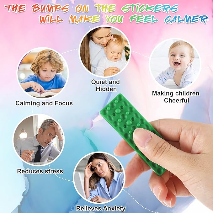 Ireer 6 Pcs Textured Sensory Stickers Silicone Desk Fidget Decals Thick Mental Health Stickers Strips Different Textured Calm Decals Stress Anxiety Relief Items for Adult Autism ADHD Desk Office Gift