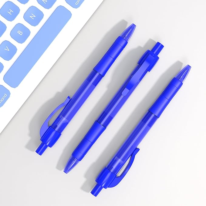 deegtran Pens Bulk, 30 Pack No Bleed Blue Ink Click Pens with Soft Grip, Wholesale Retractable Ballpoint Pens for Office School, Medium Point Smooth 1.0MM