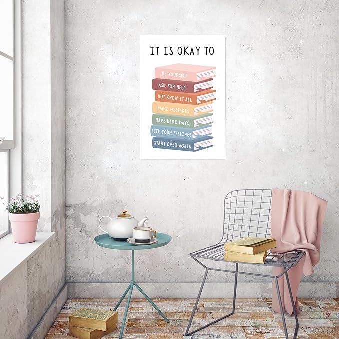 It's Okay To Not Be Okay Poster Motivational Kids Art Classroom Posters Quotes Educational Wall Art Be Yourself Playroom Wall Art Decor Unframed 16x24inch
