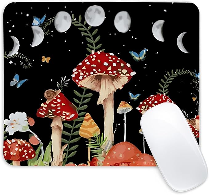 Cute Mushroom Square Mouse Pad,Non-Slip Rubber Base Mouse Pad,Home Office Decoration Desktop Accessory,Laptop Mouse Pad for Office Laptops,9.4x7.8x0.12inch 2