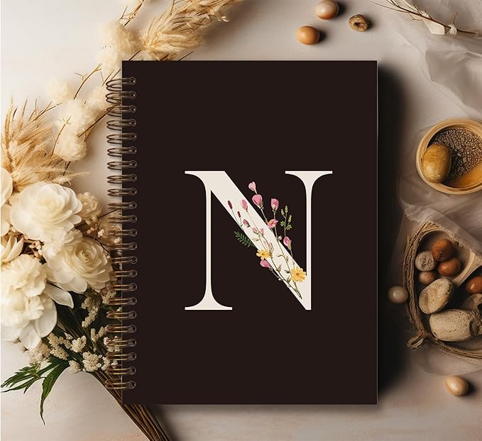 Trendy Personalized Journal Hardcover Spiral Notebook,Black Initial Letter N Notebook,Monogrammed Gifts for Women Teen Girl,College Ruled Hardcover Spiral Notebook5.5 x 8.3