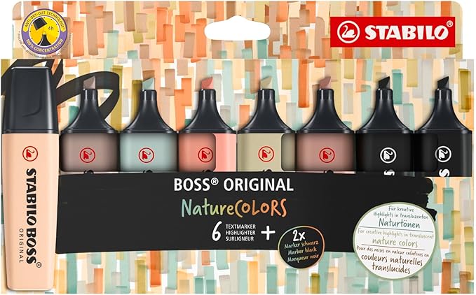 STABILO Highlighter BOSS Original NatureCOLORS - Pack of 8 - Assorted Colors