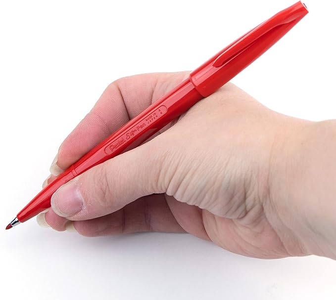 Pentel Sign Pen Fiber-Tipped Pen, Red Ink, Box of 12 (S520-B)