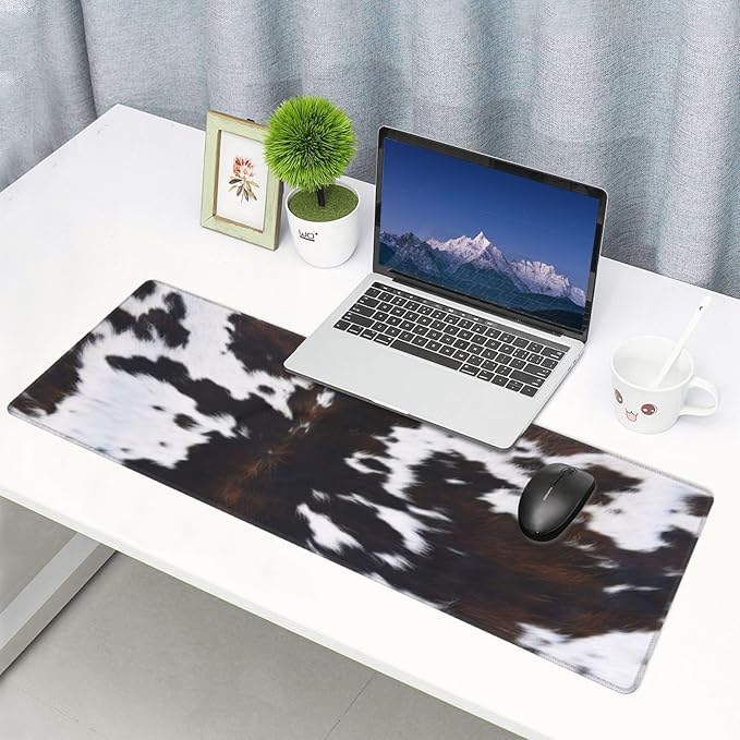 Gaming Mouse Pad, Large Non-Slip Rubber Base Mousepad, Keyboard Mouse Mat, Desk Pad with Stitched Edges, 31.5x11.8inch, Cowhide