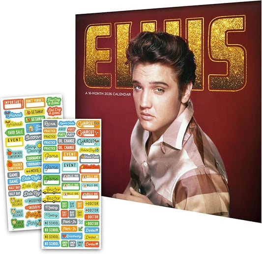 Elvis Presley Calendar 2026 - Deluxe 2026 King of Rock and Roll Mini Calendar Bundle with Over 100 Reminder Stickers (Graceland Gifts, Office Supplies)