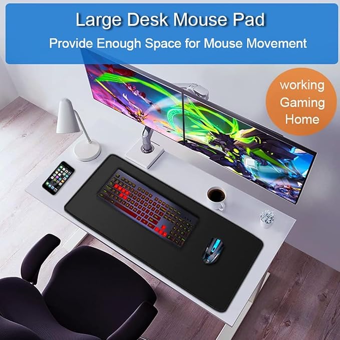 Large Gaming Mouse, 31.5x11.8 inch Large Extended Computer Keyboard Mouse Mat, Water Resist Non-Slip Mousepad Rubber Base Long XXL Desk Mouse Pad for Work & Gaming, Office & Home, Black
