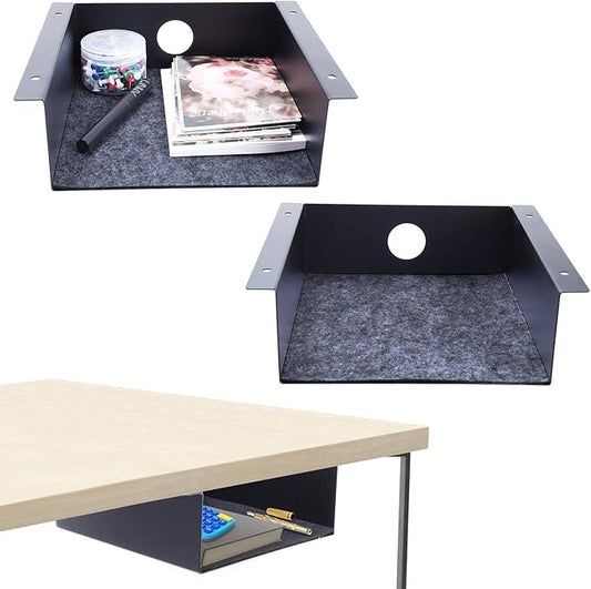Under Desk Storage Shelf, Steel Under Desk Tray Mountable Add-On Shelf for Table Office Desk, Small (Pack of 2)