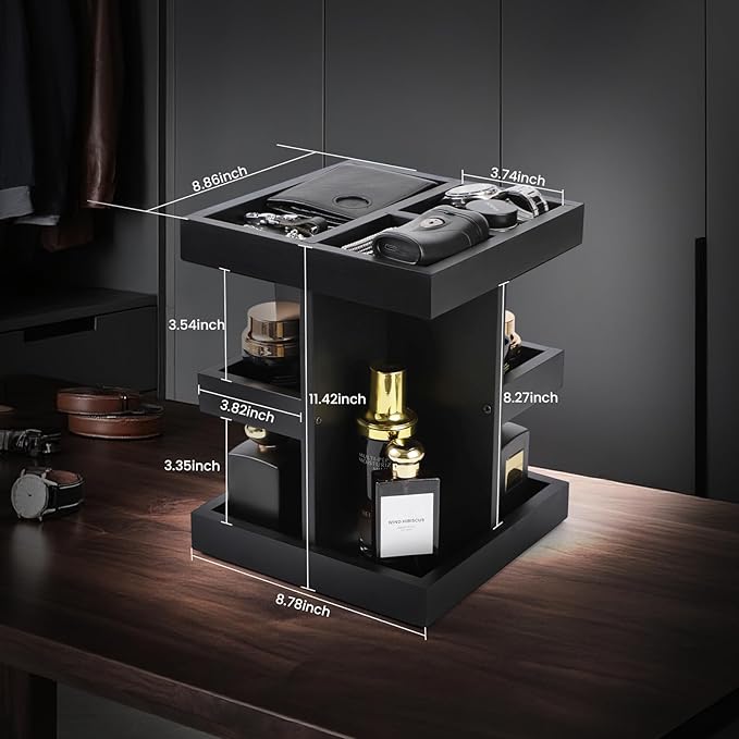 EXIN DECHEN Cologne Organizer for Men,Cologne Stand,3 Tier Wooden Perfume Shelf with Rotate,Desk Organizer,Gifts for Dad From Wife,Husband Boyfriend Birthday Gift Ideas,Gifts for Men