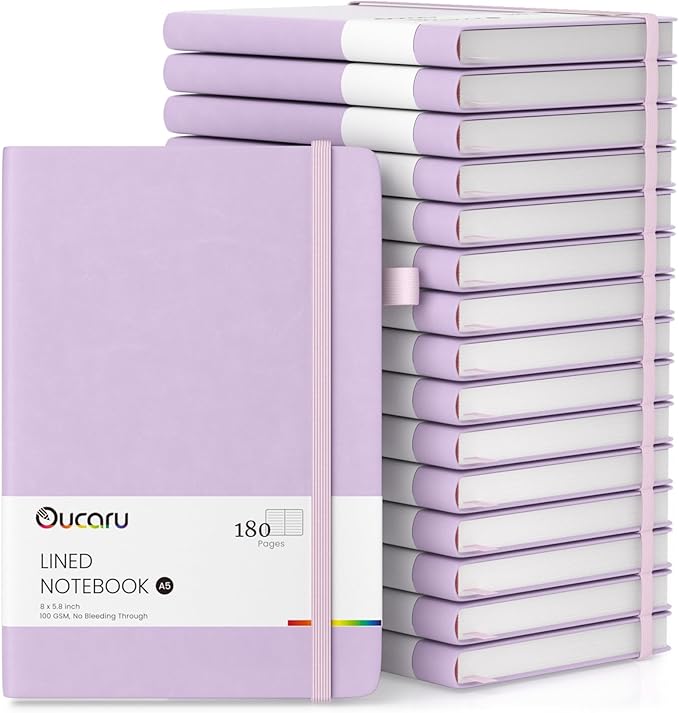 Oucaru Lined Journal Notebook, 16 Pack, 180 Pages, A5 Journals for Writing, 100 GSM Thick Paper, Small Notebooks Daily Journal for Women Men Work, Business, School, Travel Supplies
