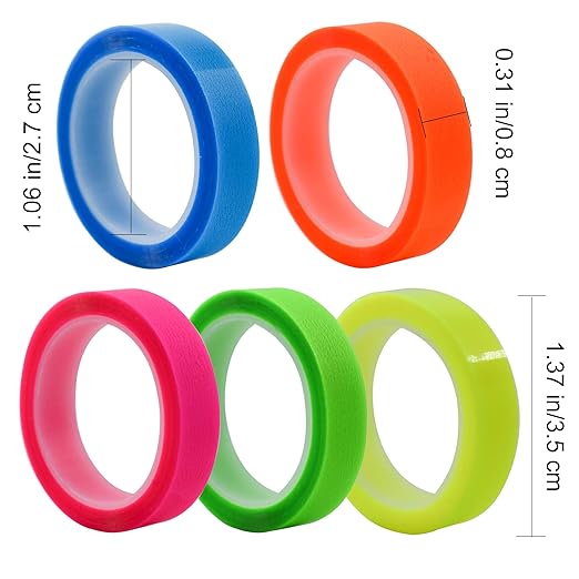 VANRA 5 Rolls Highlighter Tape Transparent Marking Sticker Removable Fluorescent Colored Tags for Reading Class, 16 ft Per Roll