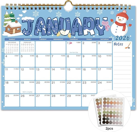 2026 Wall Calendar - 12 Monthly Calendar 2026, January 2026 - December 2026,11.5" x 14.8", 2026 Calendar with Twin-Wire Binding, Hanging Hook, Blocks and Julian Dates (Wall Calendar Seasonal)