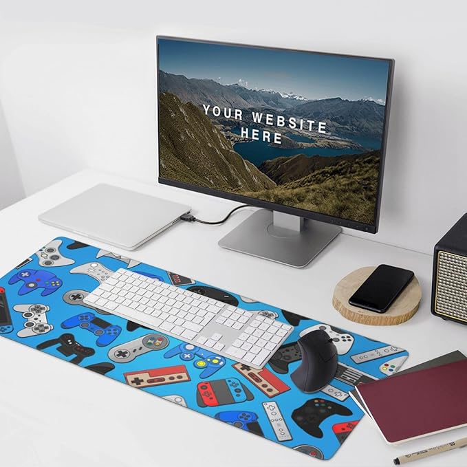 Video Game Controller Blue Mouse Pads XXL Extended Mousepad with Stitched Edges Gaming Theme Non-Slip Rubber Base Computer Keyboard Pad Desk Mat for Home Office Desk Decor, 35.4" X 15.7"