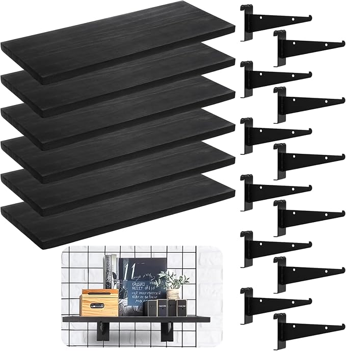 OMISTAR 6 PCS Gridwall Shelves with Metal Brackets, 15.7 x 6 Inches Wooden Grid Wall Board with Metal Brackets, Grid Wall Organizer, Heavy Duty Gridwall Accessories for Living Room Garage Tool Room