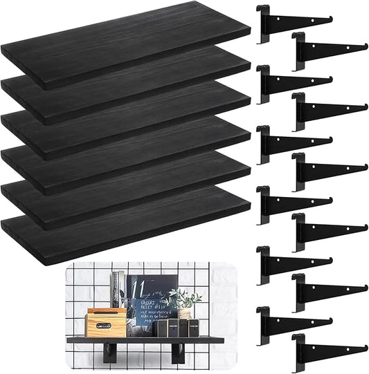 OMISTAR 6 PCS Gridwall Shelves with Metal Brackets, 15.7 x 6 Inches Wooden Grid Wall Board with Metal Brackets, Grid Wall Organizer, Heavy Duty Gridwall Accessories for Living Room Garage Tool Room